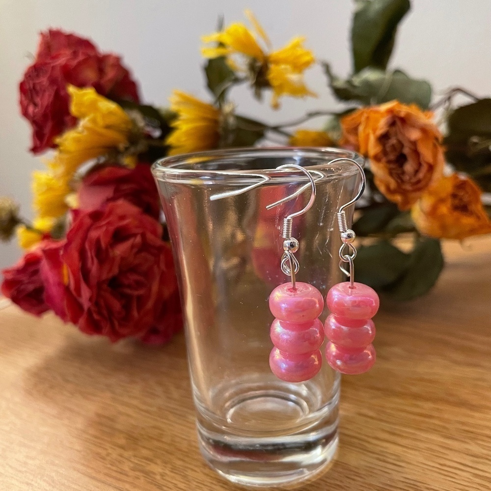 Pink Rose Beaded Earrings